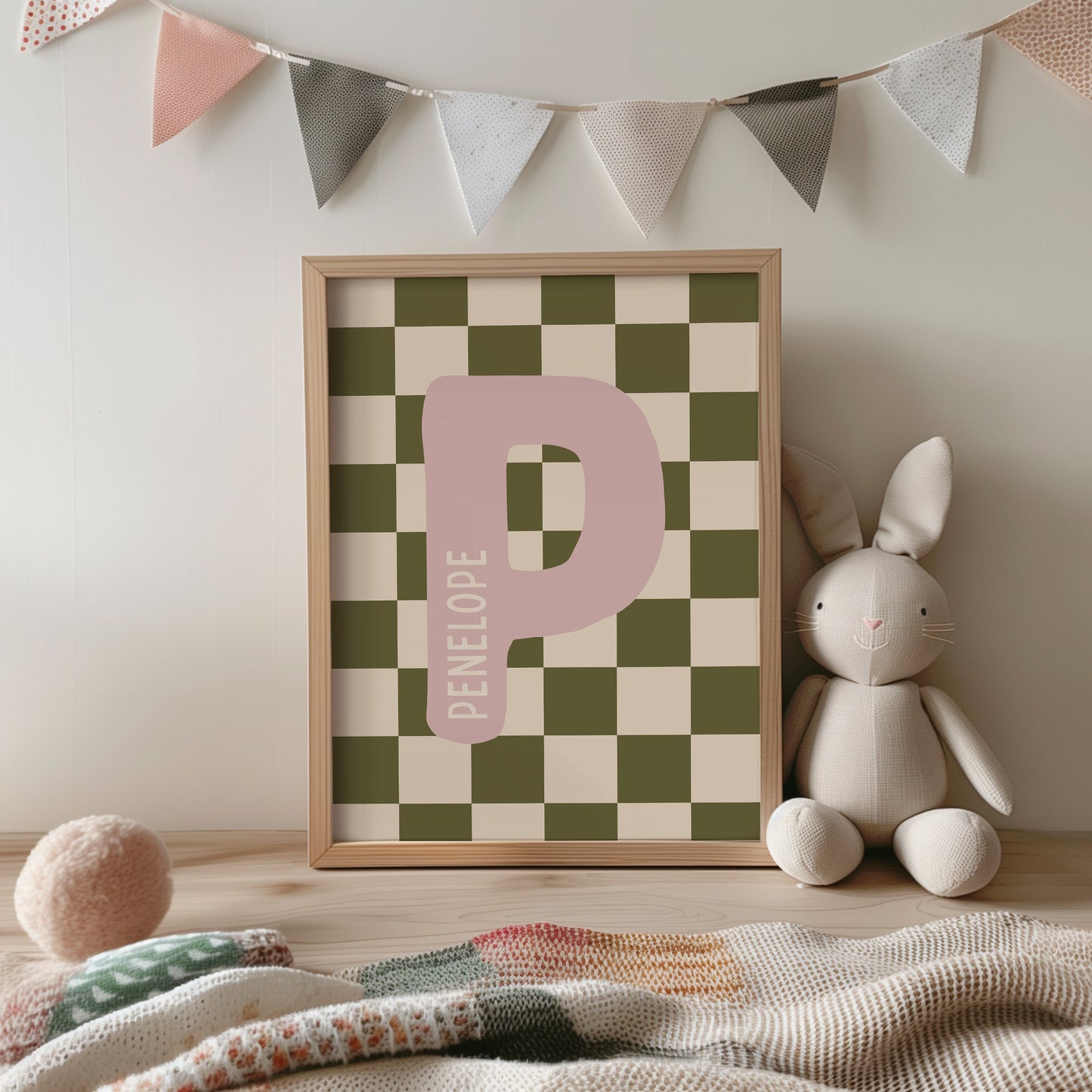 Custom Green Checkered Initial Name Print