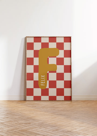 Custom Red Checkered Initial Name