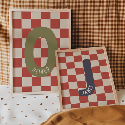 Custom Red Checkered Initial Name