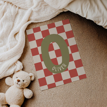 Custom Red Checkered Initial Name