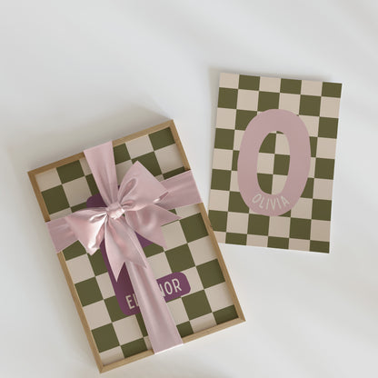 Custom Green Checkered Initial Name Print