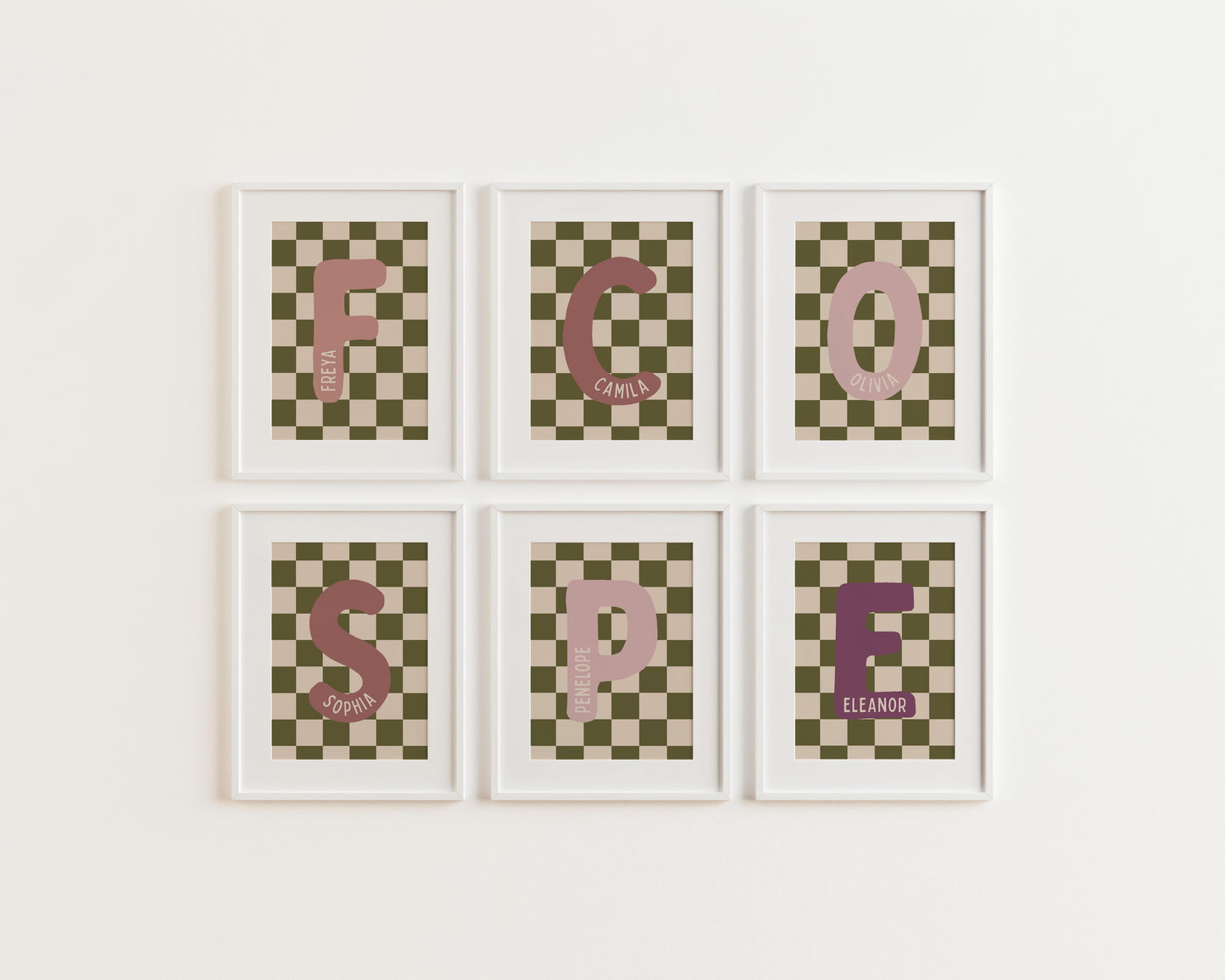 Custom Green Checkered Initial Name Print